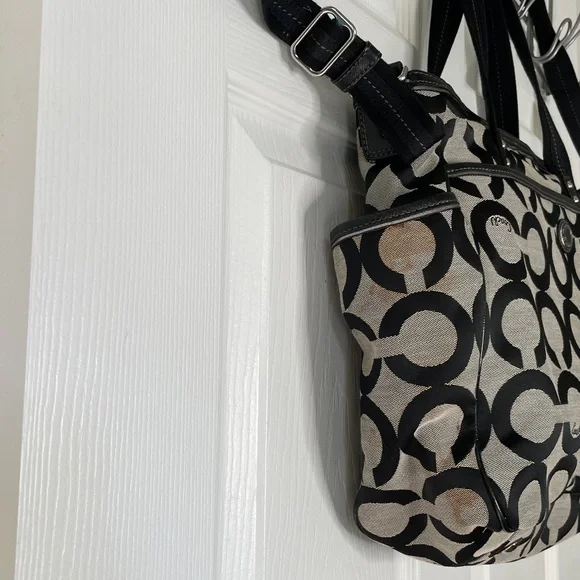 Coach Signature Logo Print Canvas with Leather Trim Diaper Bag